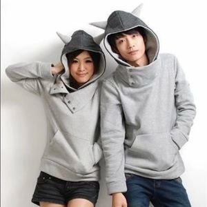 JSMIX Horn Hoodie Pullover, Gray Women’s M